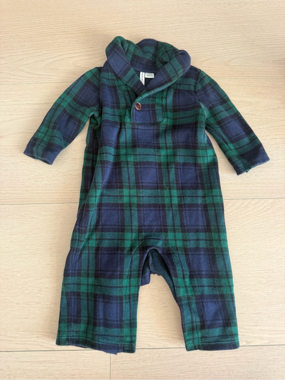 Janie and Jack Green and Navy Plaid Fleece One-Piece | 3-6 months